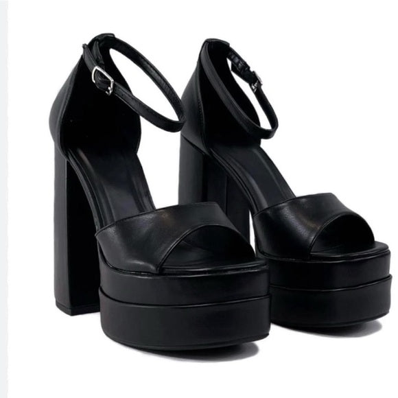 Black platform block heels