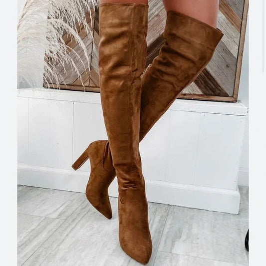 Suede brown over the knee boots