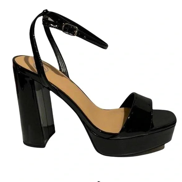 Black patent strap heels