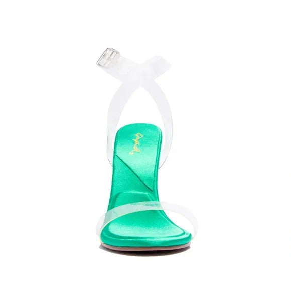 Clear heeled sandals in green