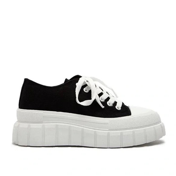 Black platform canvas sneakers